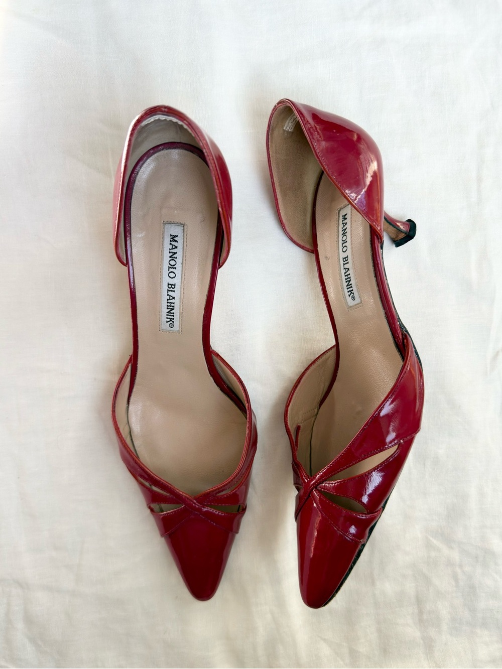Manolo Blahnik Red Patent D'Orsay Pointed-Toe Pumps